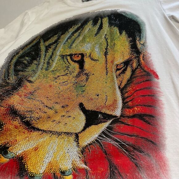 Heads Or Tails Rastafari Lion Crystal Rhinestone Embellished T-Shirt Size Large - Picture 6 of 10